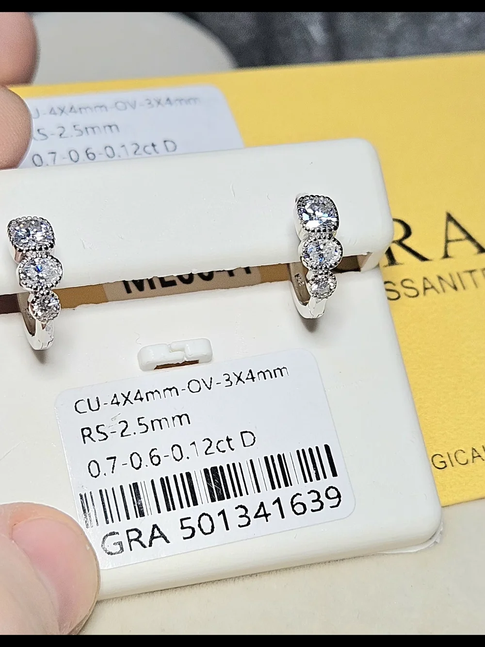 Certified Moissanite 3-Stone Halo Huggies .925 Sterling Silver NWT